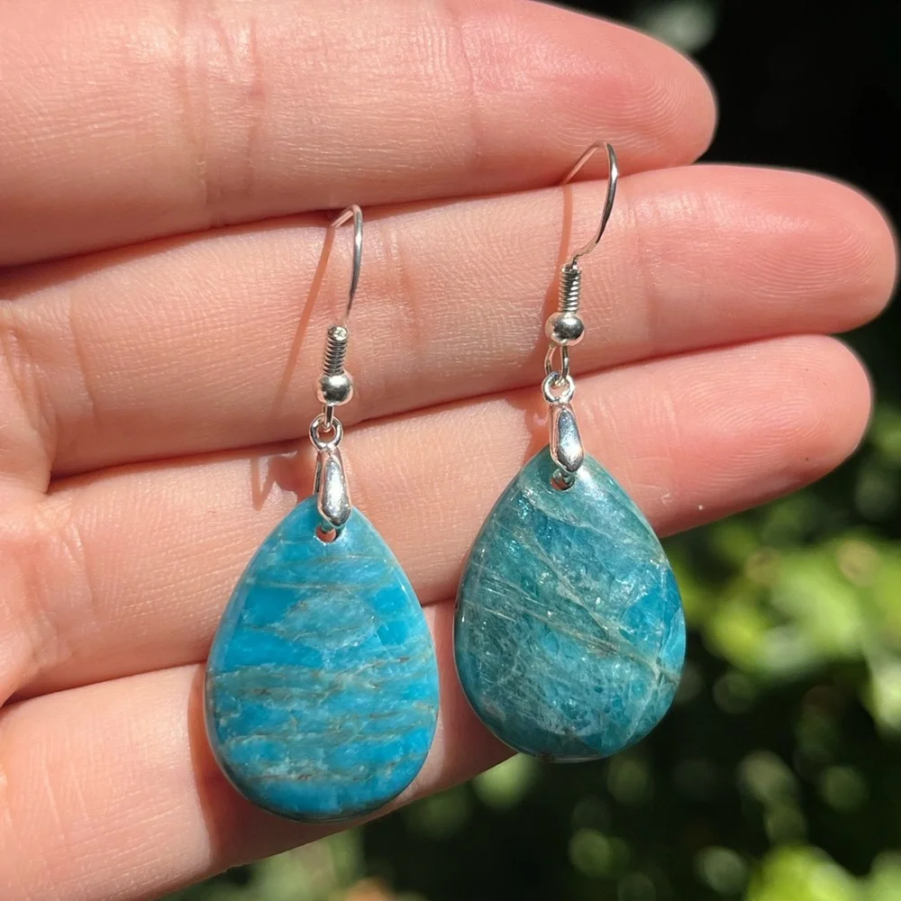 925 silver plated blue apatite drop‎ earrings